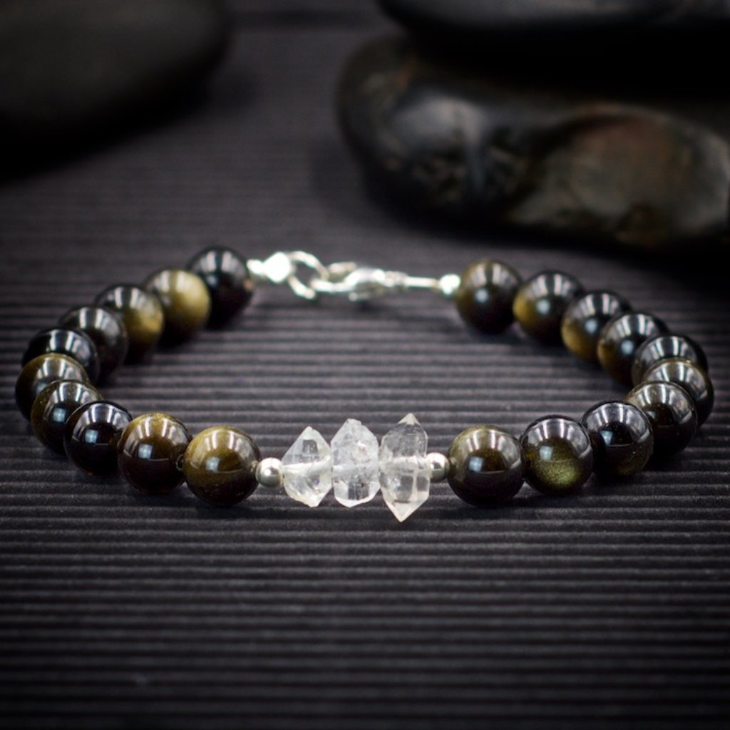 Gold Sheen Obsidian And Herkimer Diamond Bracelet - Handmade To Order